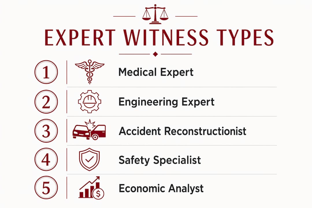 Infographic showing types of expert witnesses in accident cases