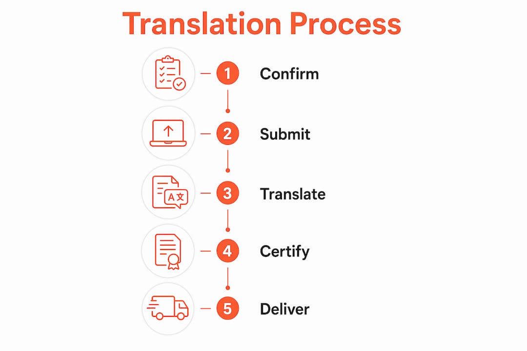 Infographic illustrating certified translation steps