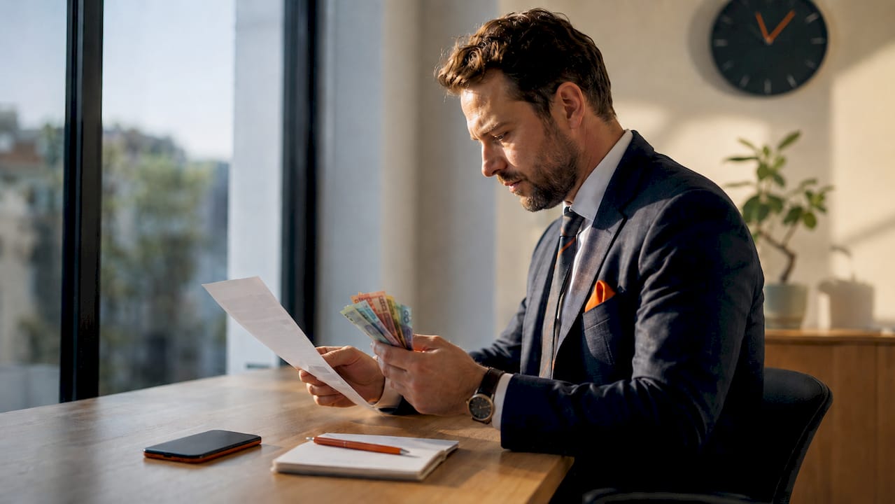 Counting money near translation invoice