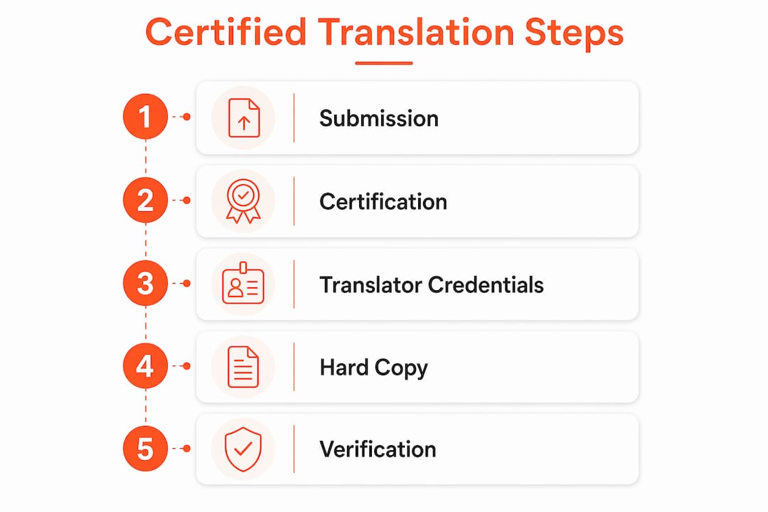 Infographic outlining certified translation process steps