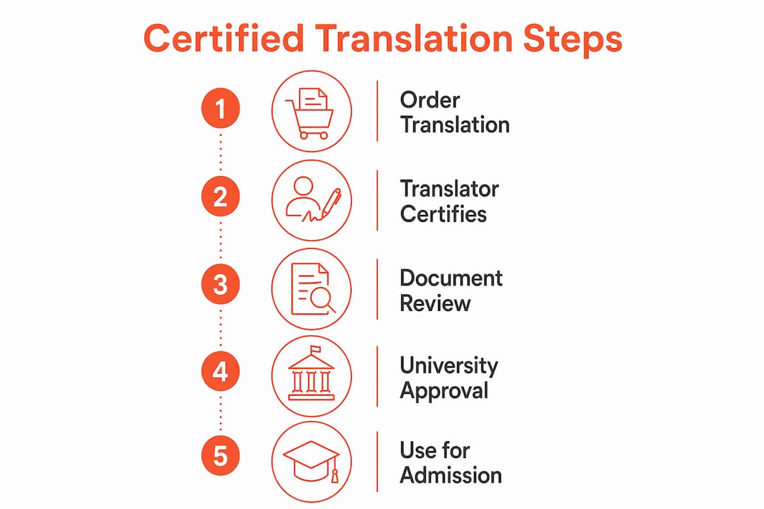 Infographic illustrating certified translation process steps