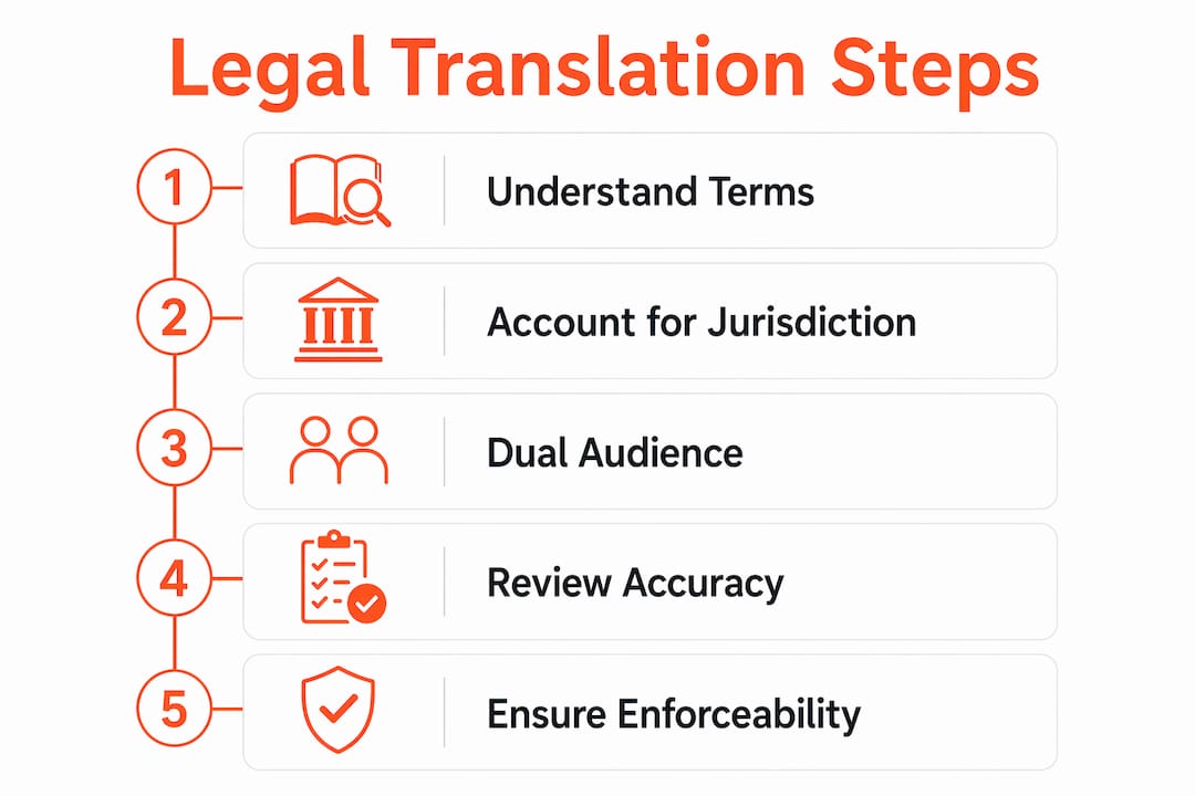 Infographic illustrating legal translation process steps