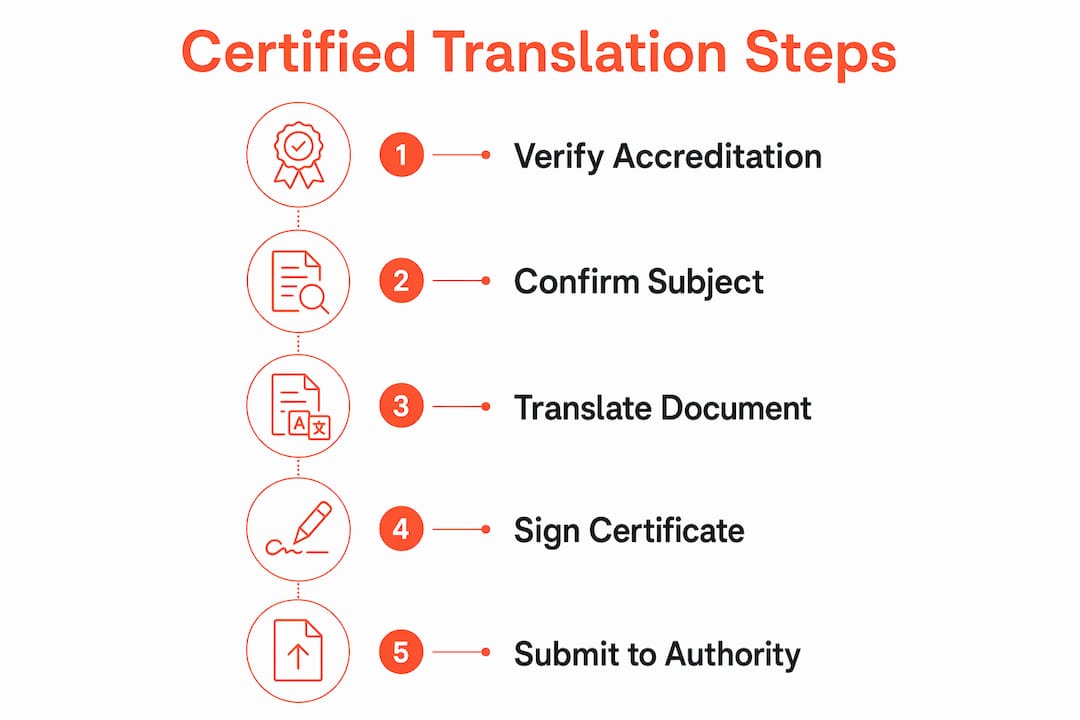 Infographic outlining steps for certified translation