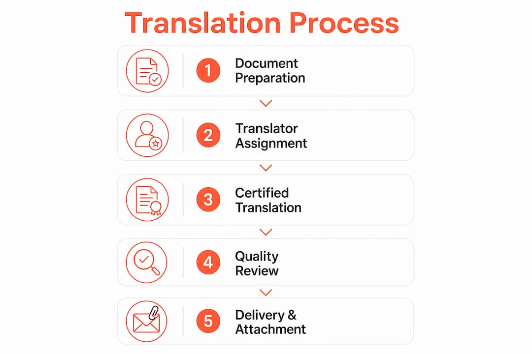 Infographic outlining trade document translation process steps