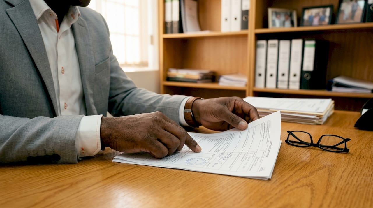 Hands examining customs certificate of origin