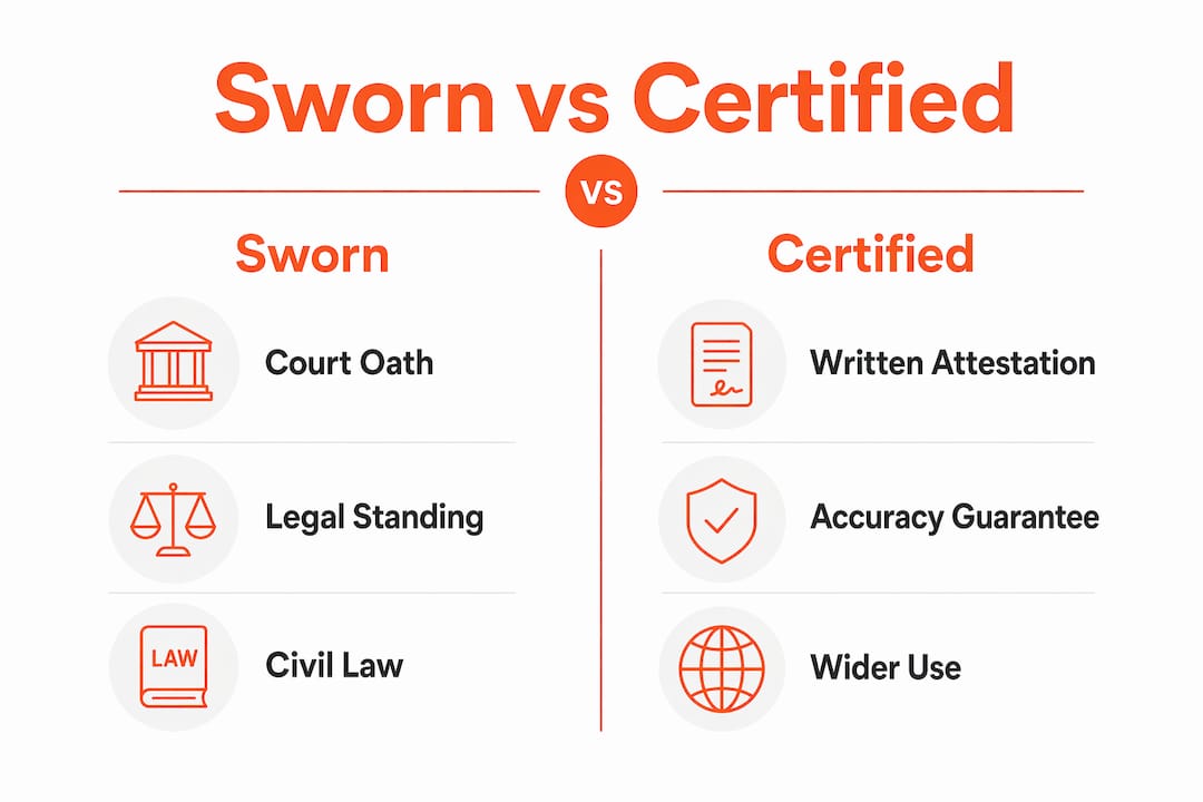 Infographic comparing sworn and certified translations