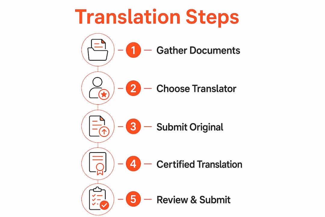 Infographic showing steps to translate birth certificate