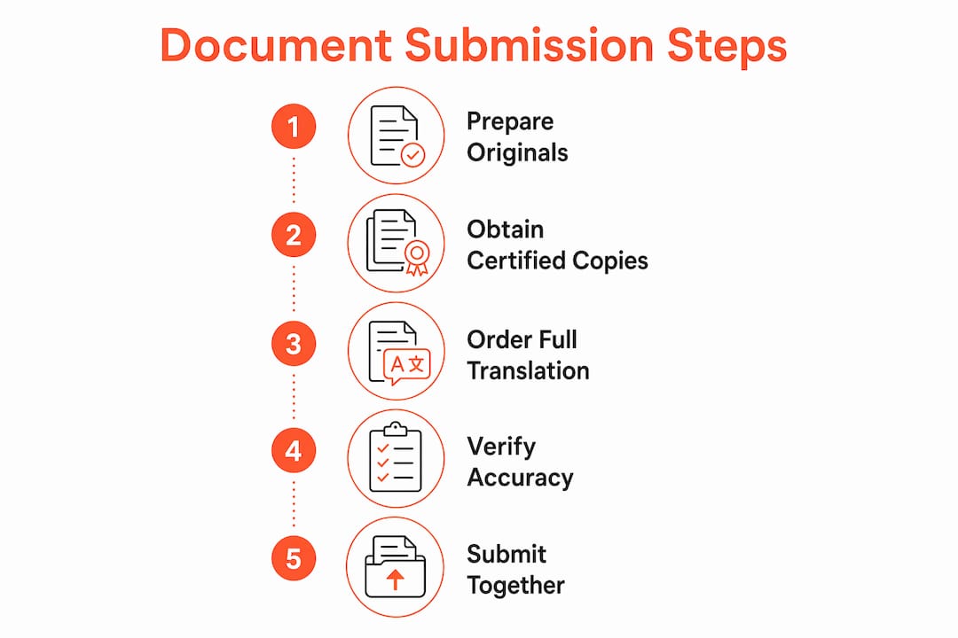 Infographic of steps for submitting original and translated documents