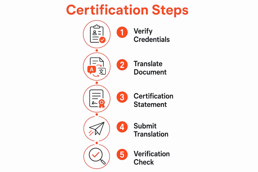 Infographic illustrating steps to certify translation