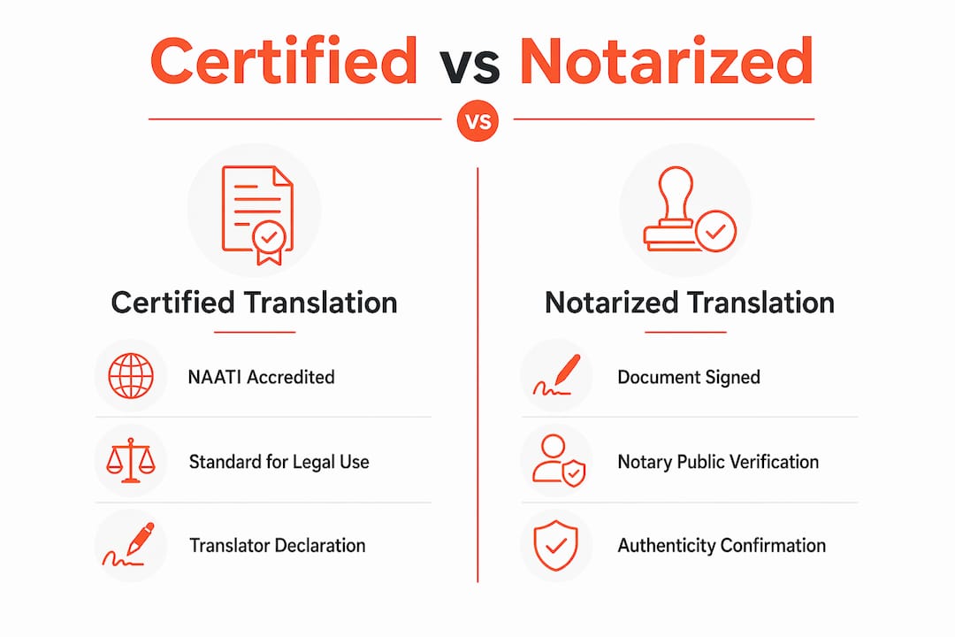 Infographic comparing certified and notarized translations