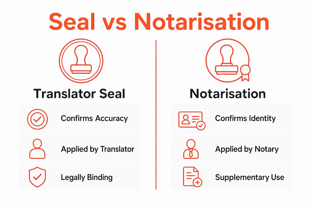 Infographic comparing translator seal and notarisation