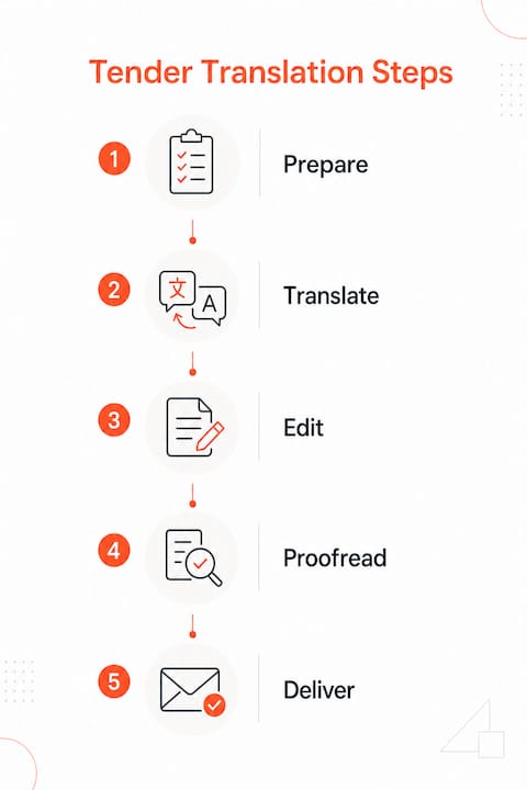 Infographic illustrating key tender translation steps