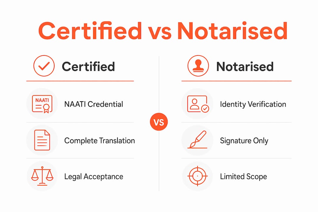 Infographic comparing certified and notarised translations