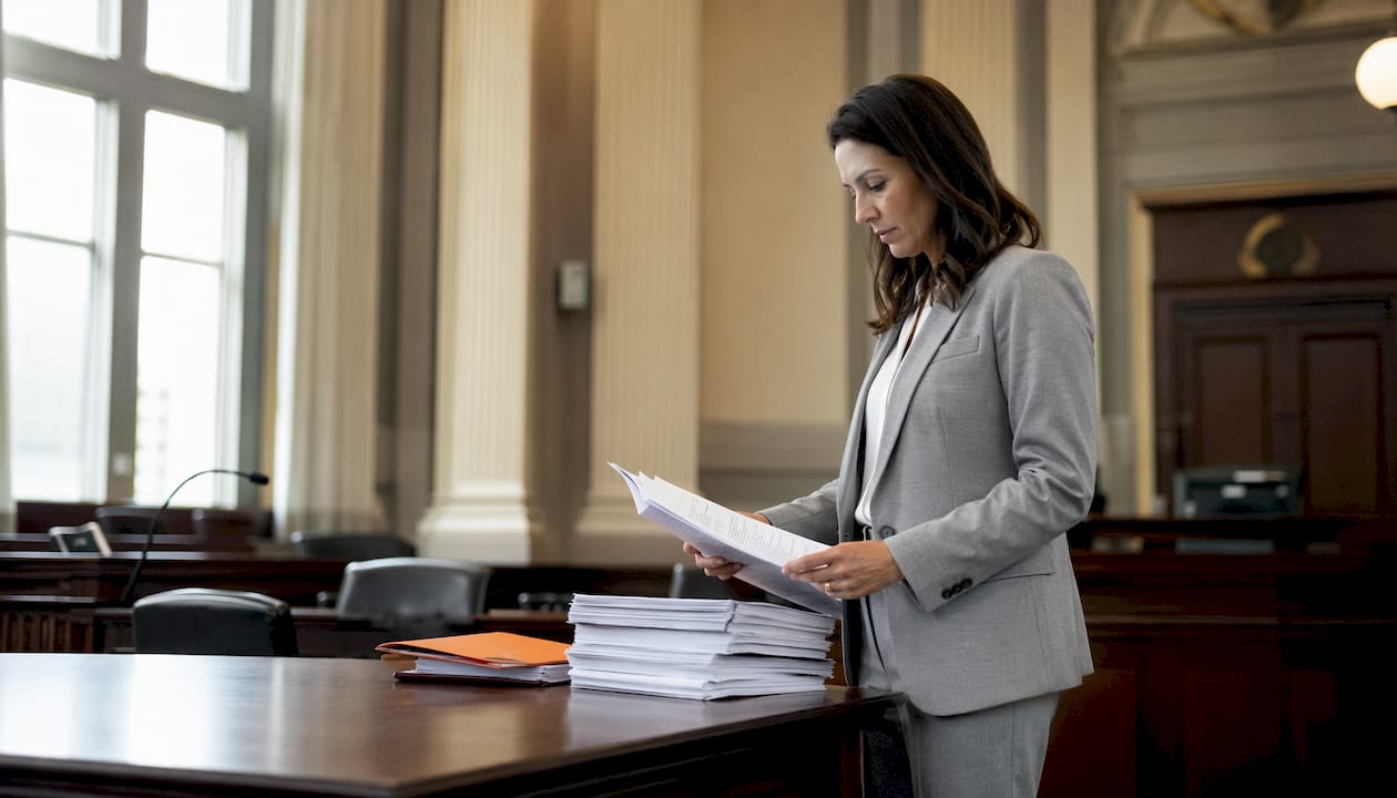 Hands with NAATI-certified translation in courtroom