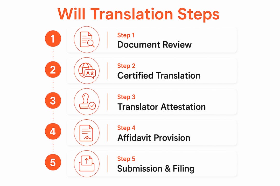 Infographic illustrating will translation process