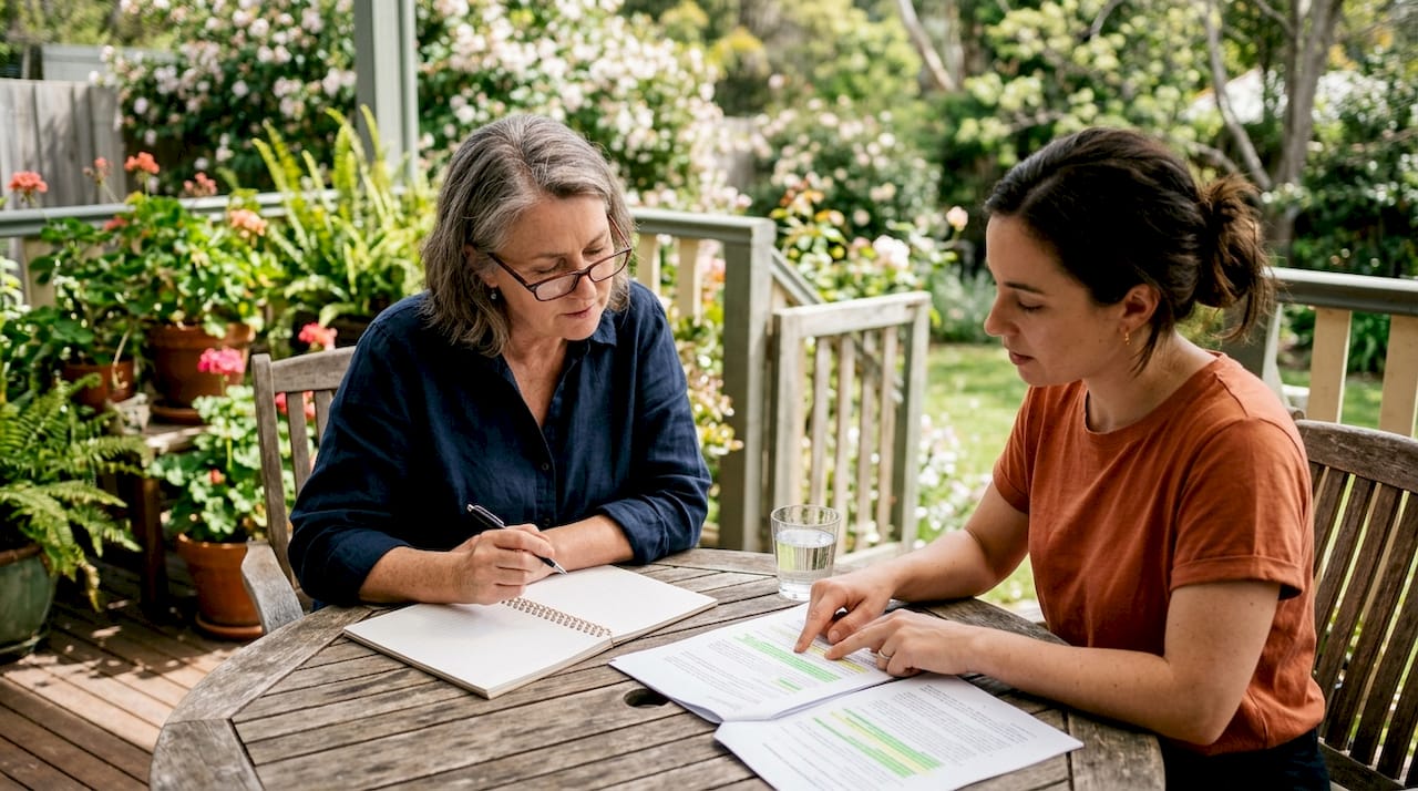 Translator explaining will to elderly testator