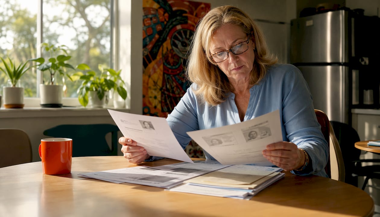 Case officer cross-checking visa translations at desk