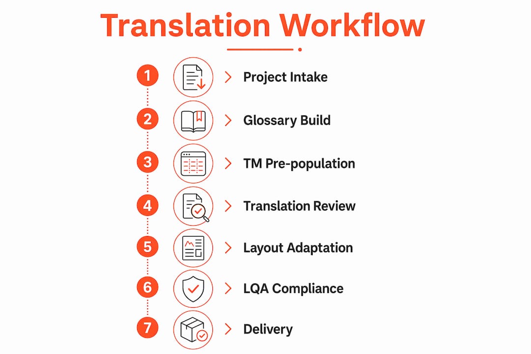 Infographic illustrating the translation workflow steps