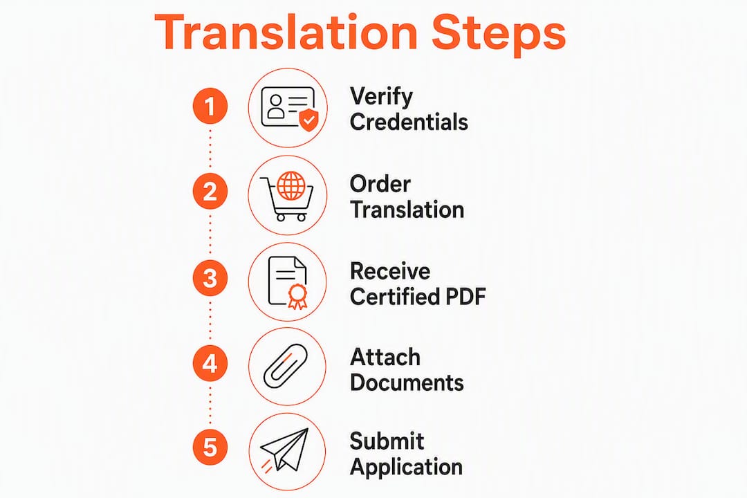 Infographic showing translation process steps for PR applications