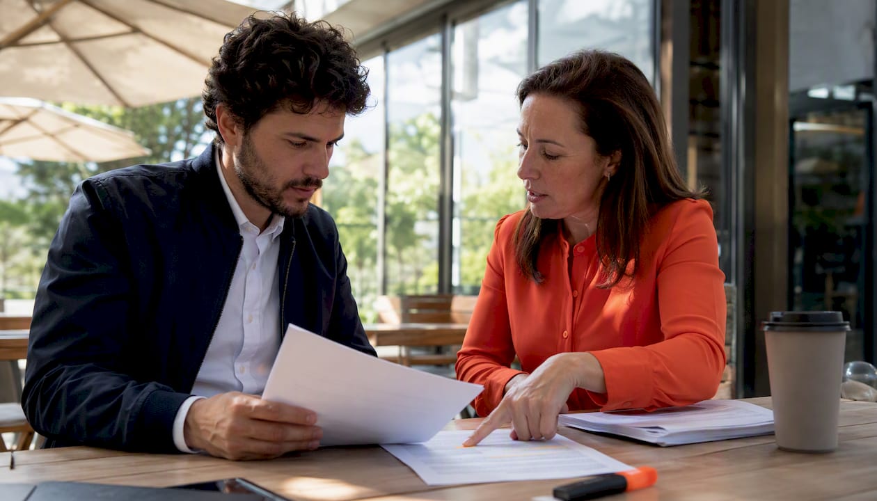 Two legal professionals reviewing translation