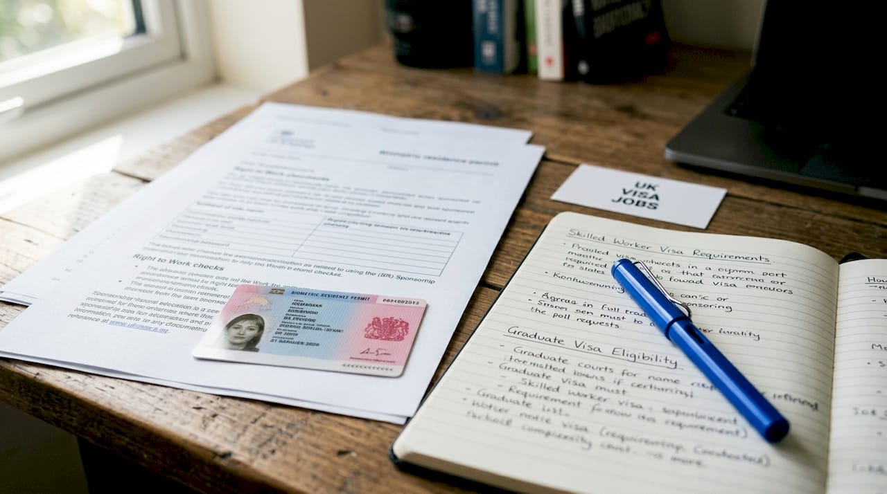 Visa and work rights documents flat lay
