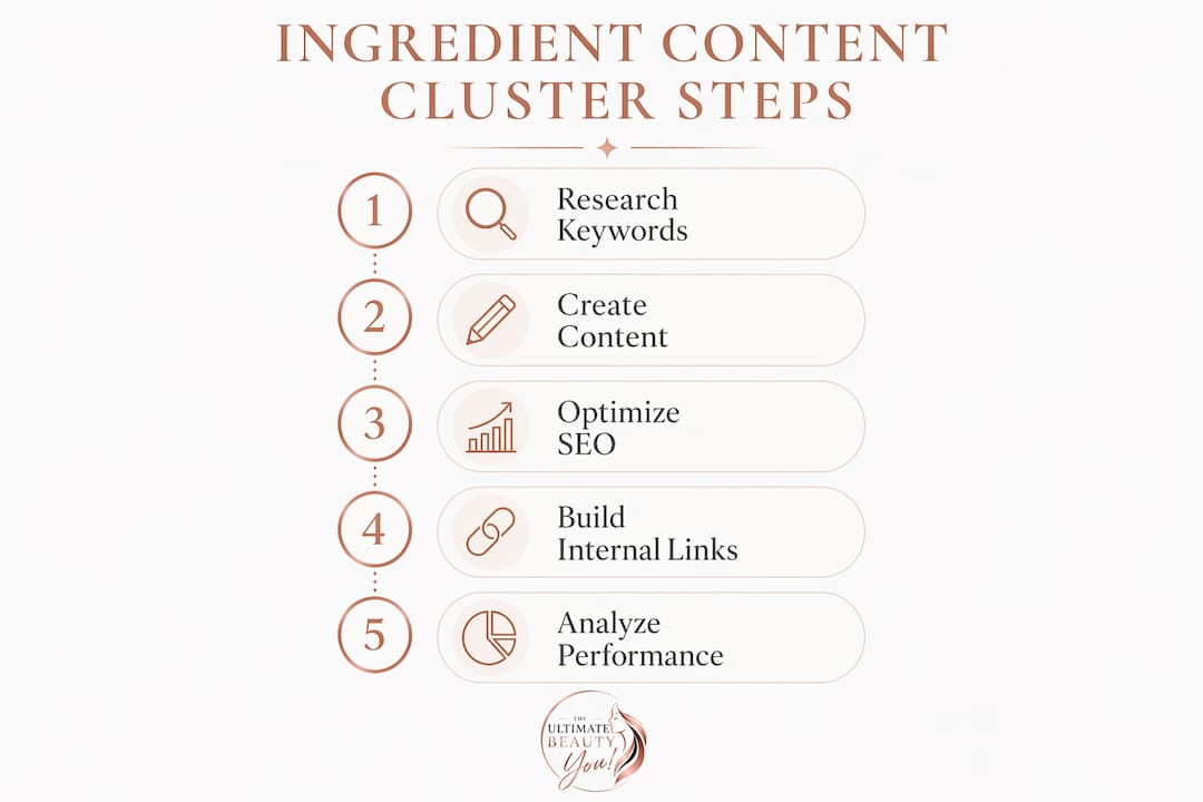 Infographic showing steps for ingredient content cluster SEO strategy