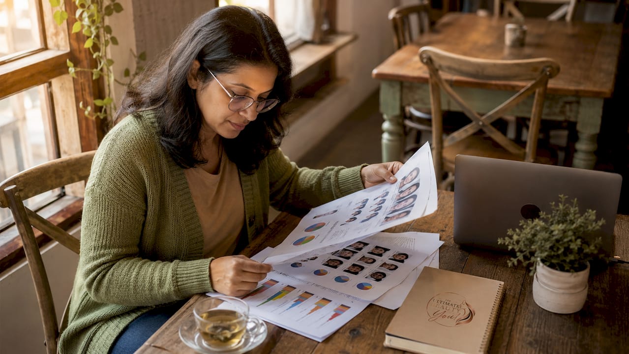 South Asian woman reviewing multicultural beauty research