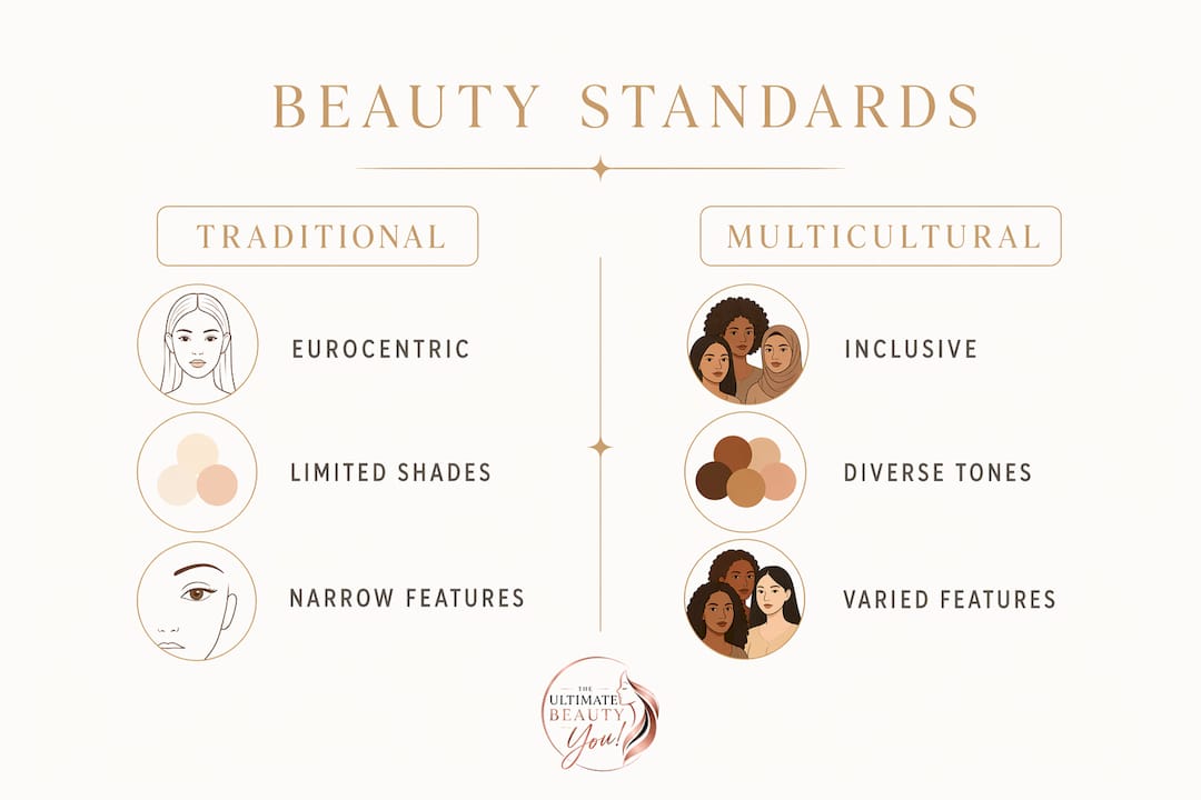 Infographic comparing traditional and multicultural beauty standards