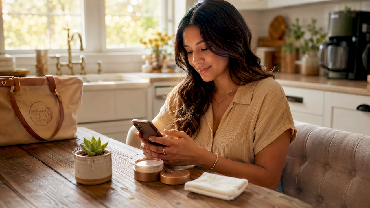 Consumer viewing AI beauty recommendations on phone