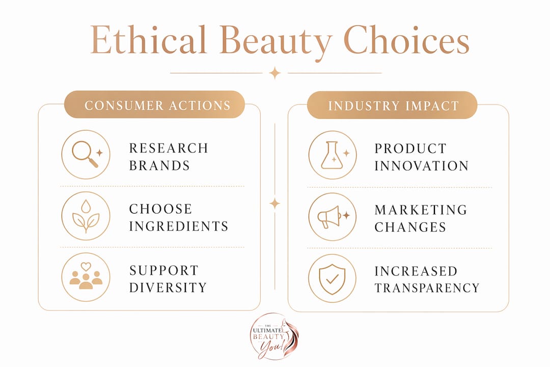 Infographic comparing consumer actions and industry impact in ethical beauty