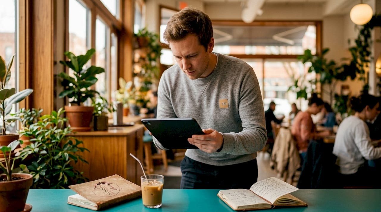 Marketer analyzing influencer comments on tablet