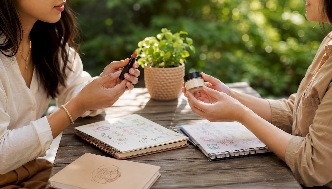 Hands comparing cruelty-free and vegan products