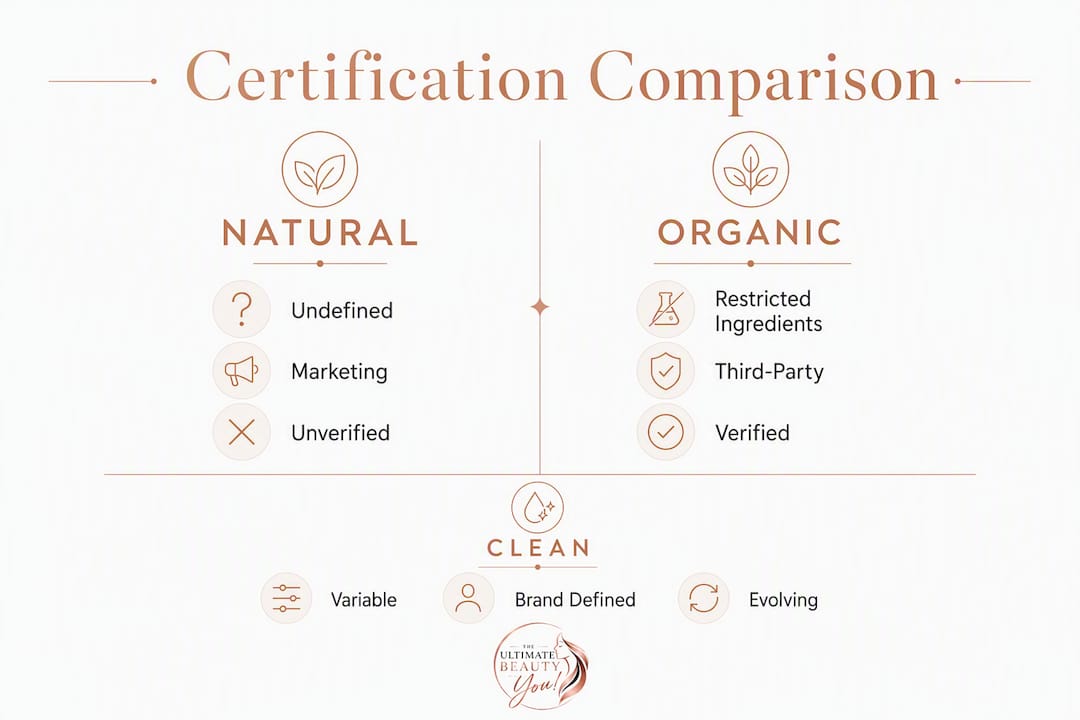 Infographic comparing natural, organic, and clean certifications