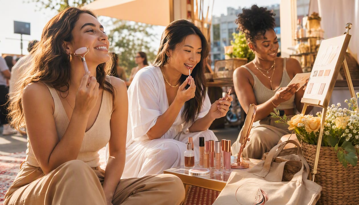 Customers interacting at beauty pop-up