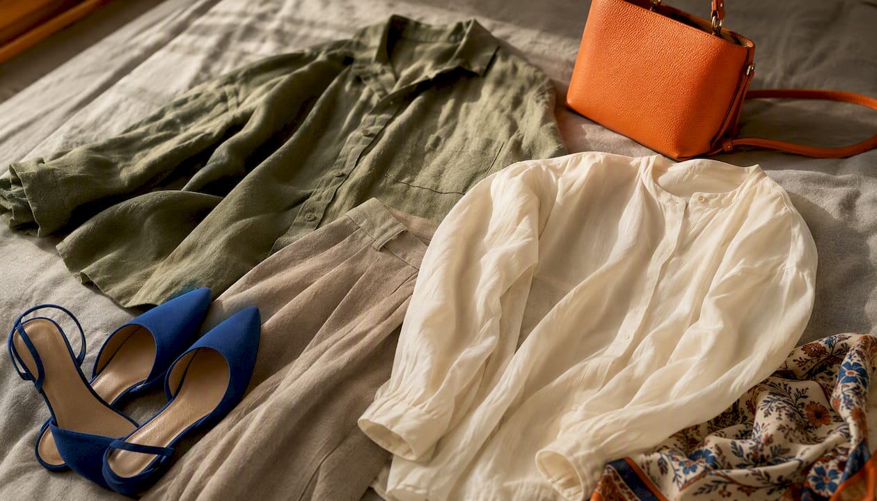 Clothing laying out color palette and textures