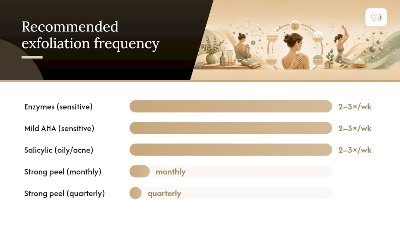 Chart comparing exfoliation methods, skin types and frequency