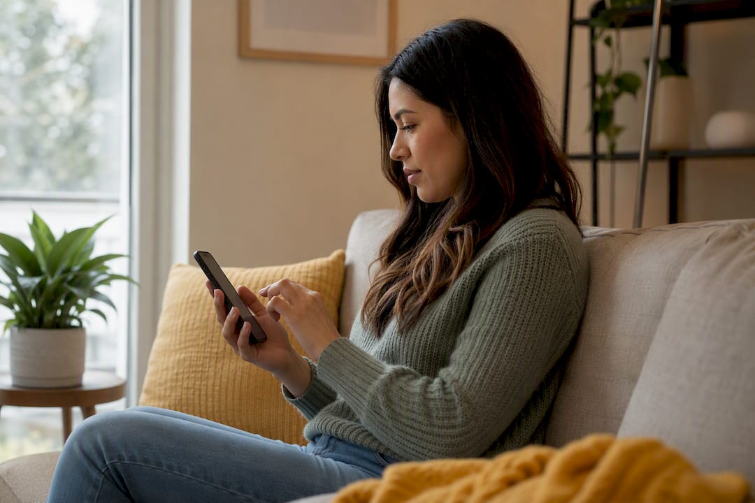 Hands curating social media feed on smartphone