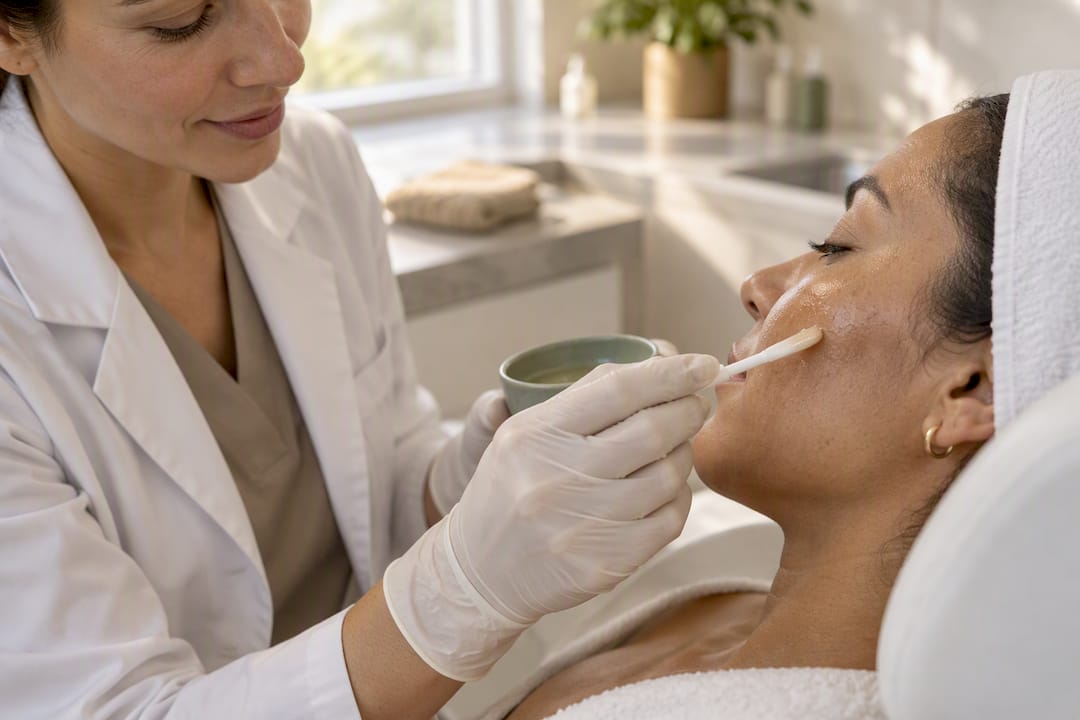 Clinician applying a superficial chemical peel