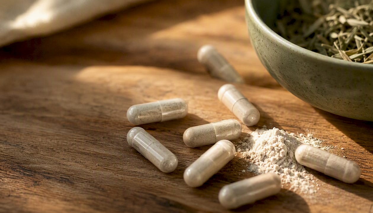 Close-up of magnesium capsules and powder