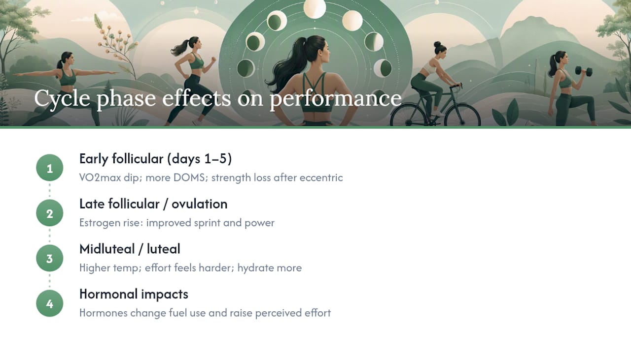 Diagram showing exercise performance changes by menstrual cycle phase