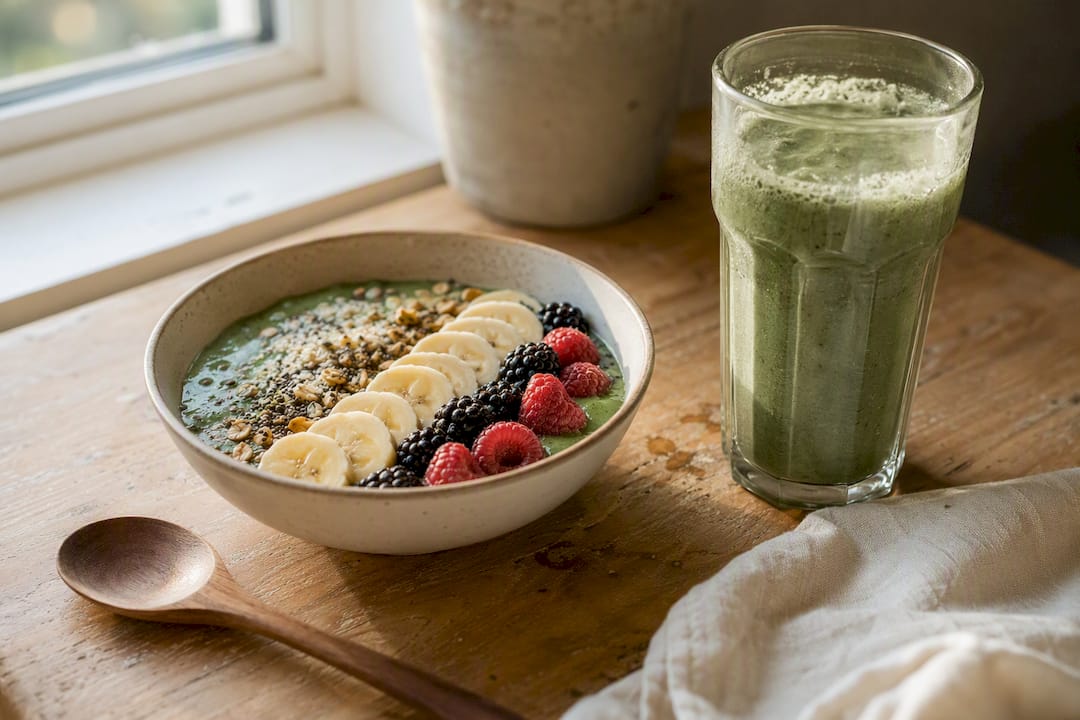 Creatine smoothie with healthy breakfast
