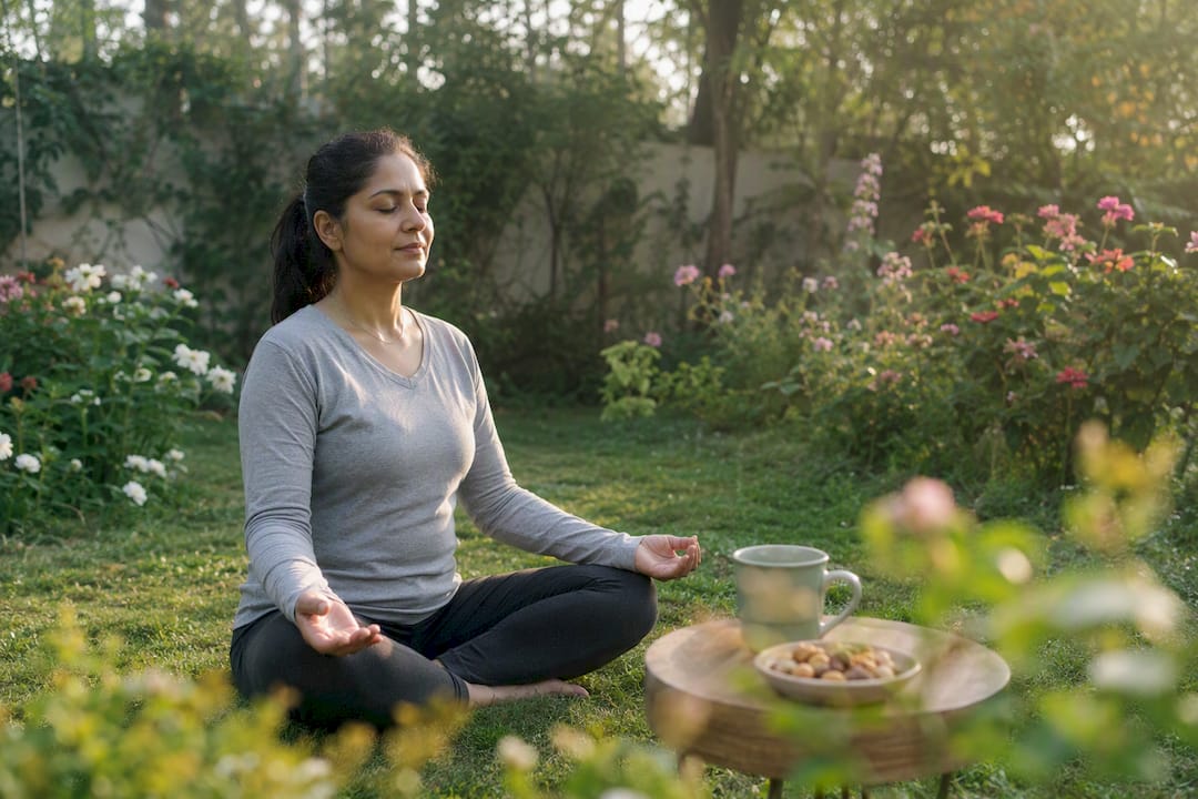 Woman meditating in calm room