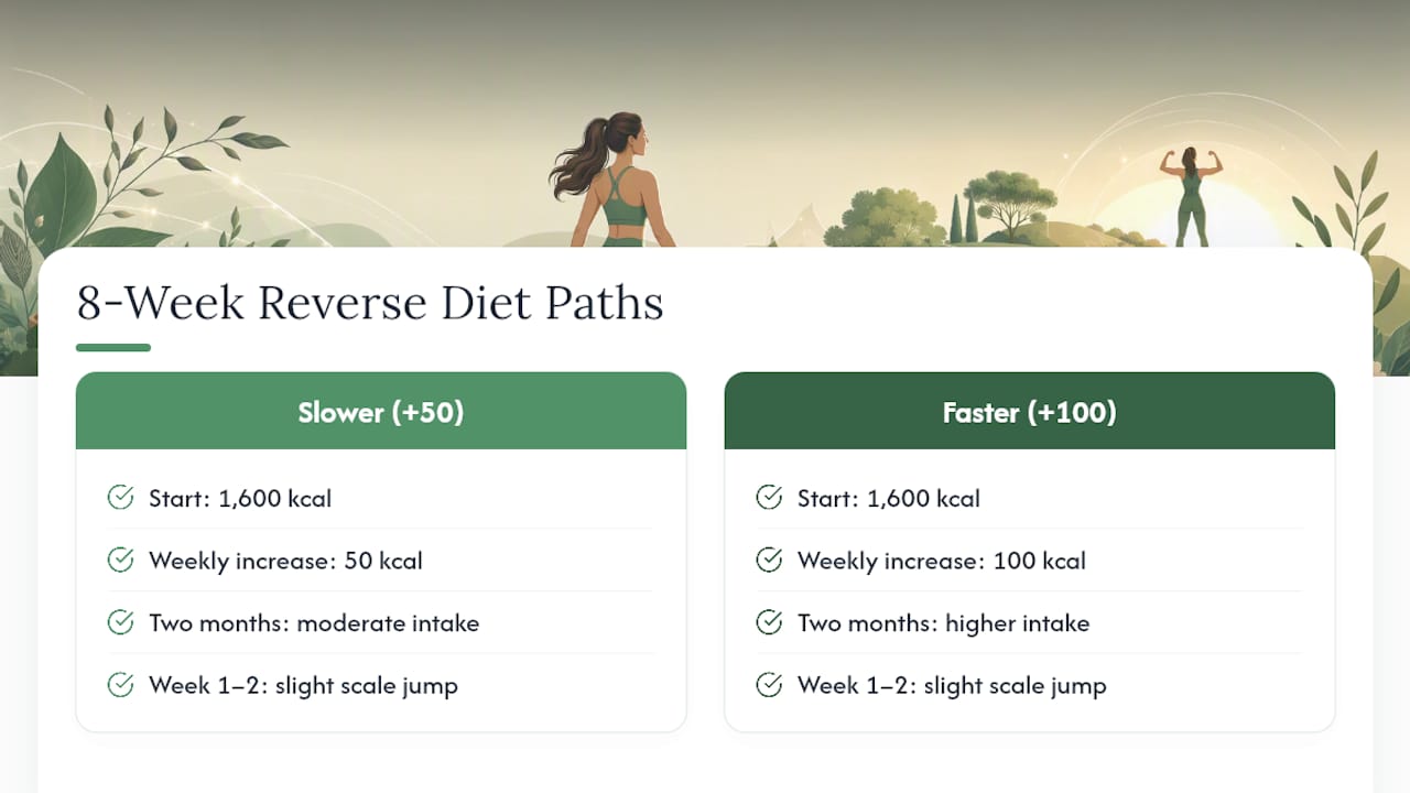 Eight-week reverse dieting calorie timeline comparison