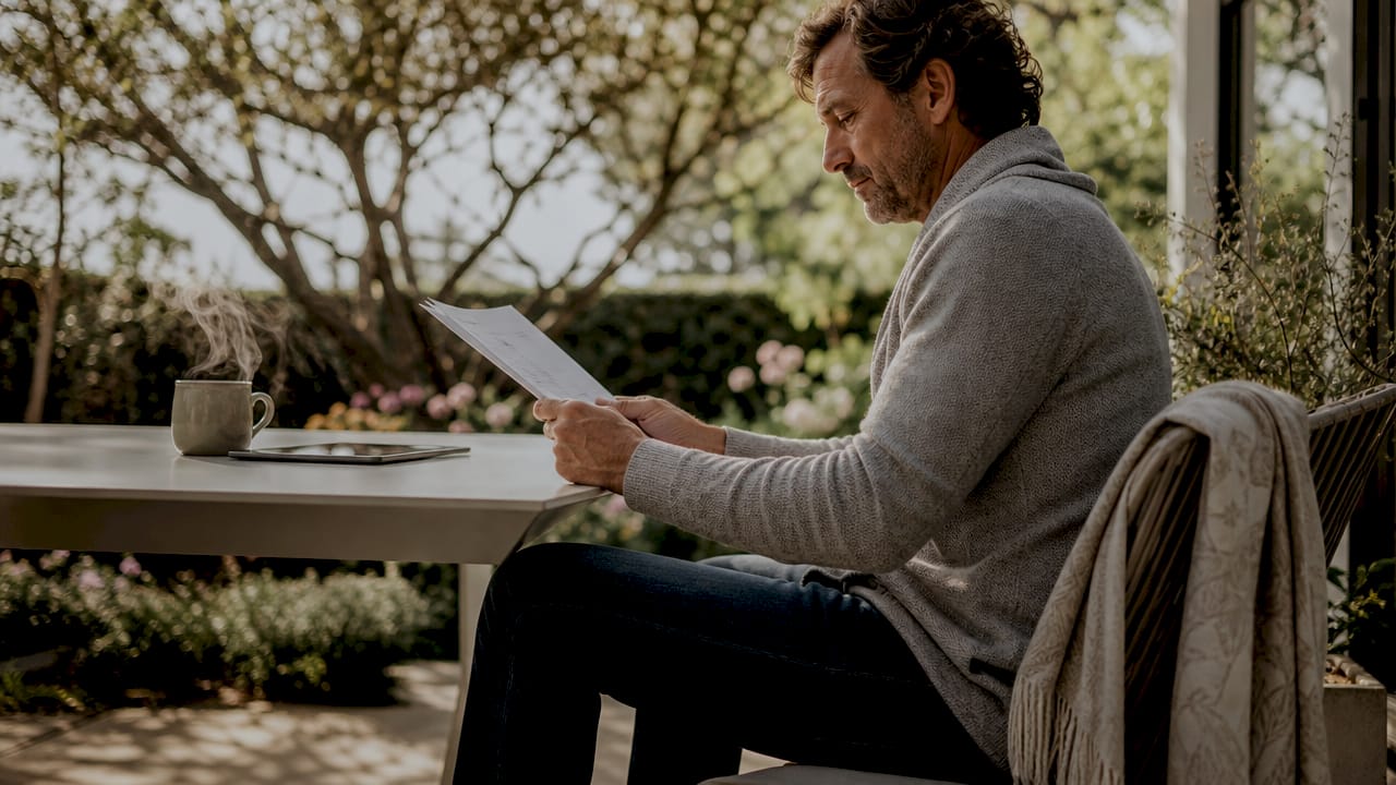 Man reviewing content analytics in café setting
