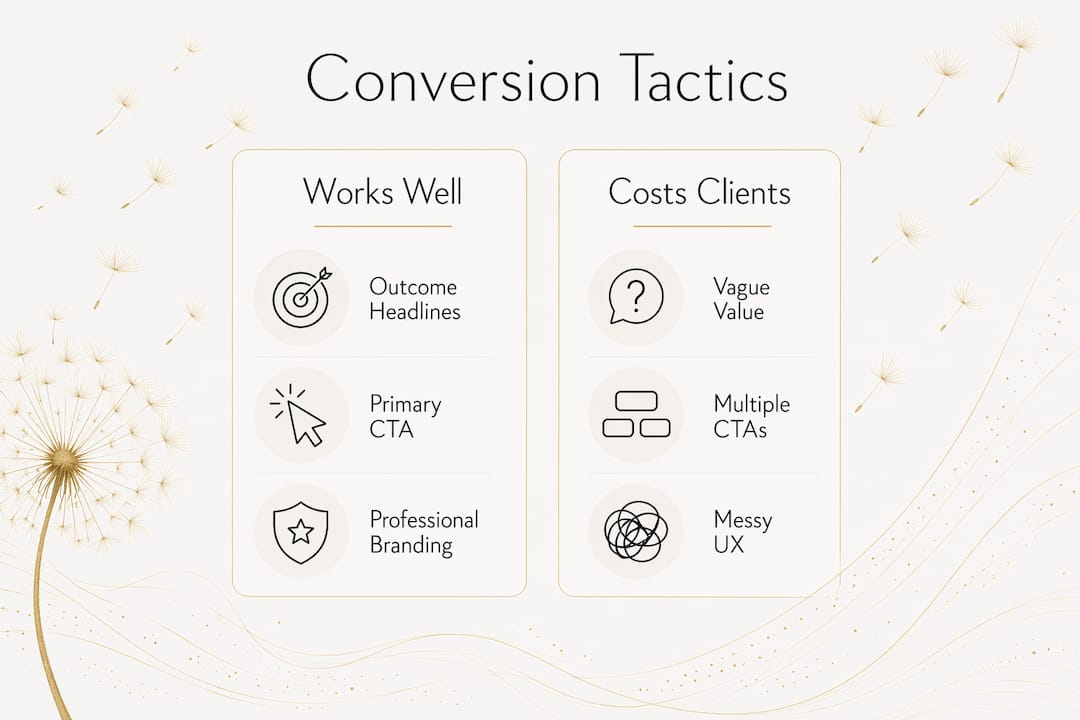Infographic comparing website tactics that help or hurt conversion