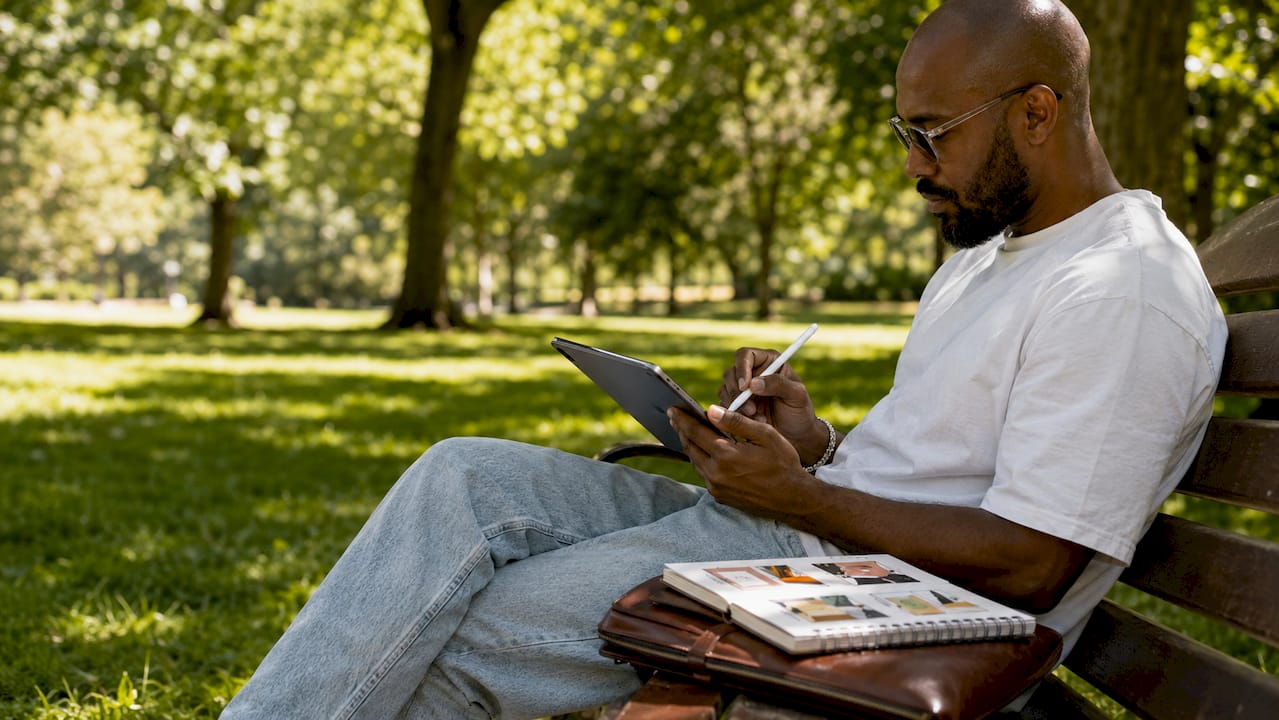 Creative entrepreneur sketching website design