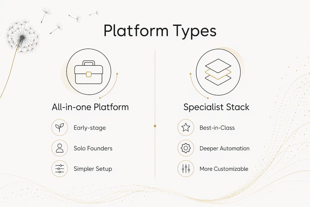 Infographic comparing all-in-one platforms and specialist stacks
