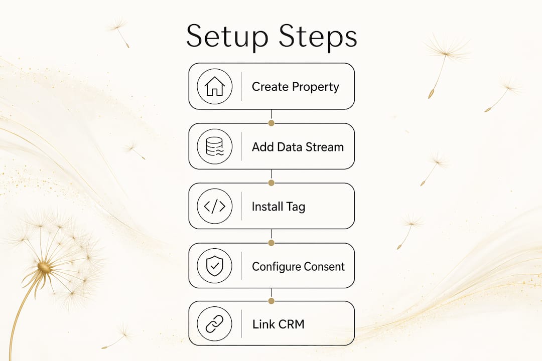 Infographic showing step-by-step analytics setup process