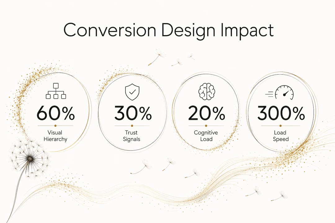 Infographic illustrating key design factors impacting conversions
