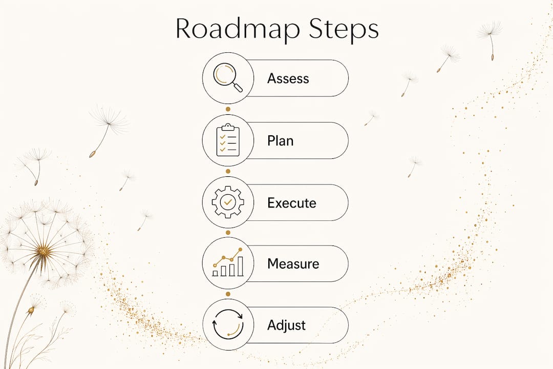 Infographic showing five steps of growth roadmap process